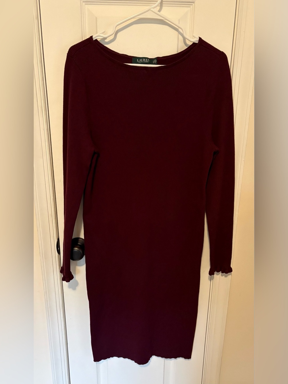 Ralph Lauren Burgundy Ribbed Knit Long Sleeve Sweater Dress Size XL